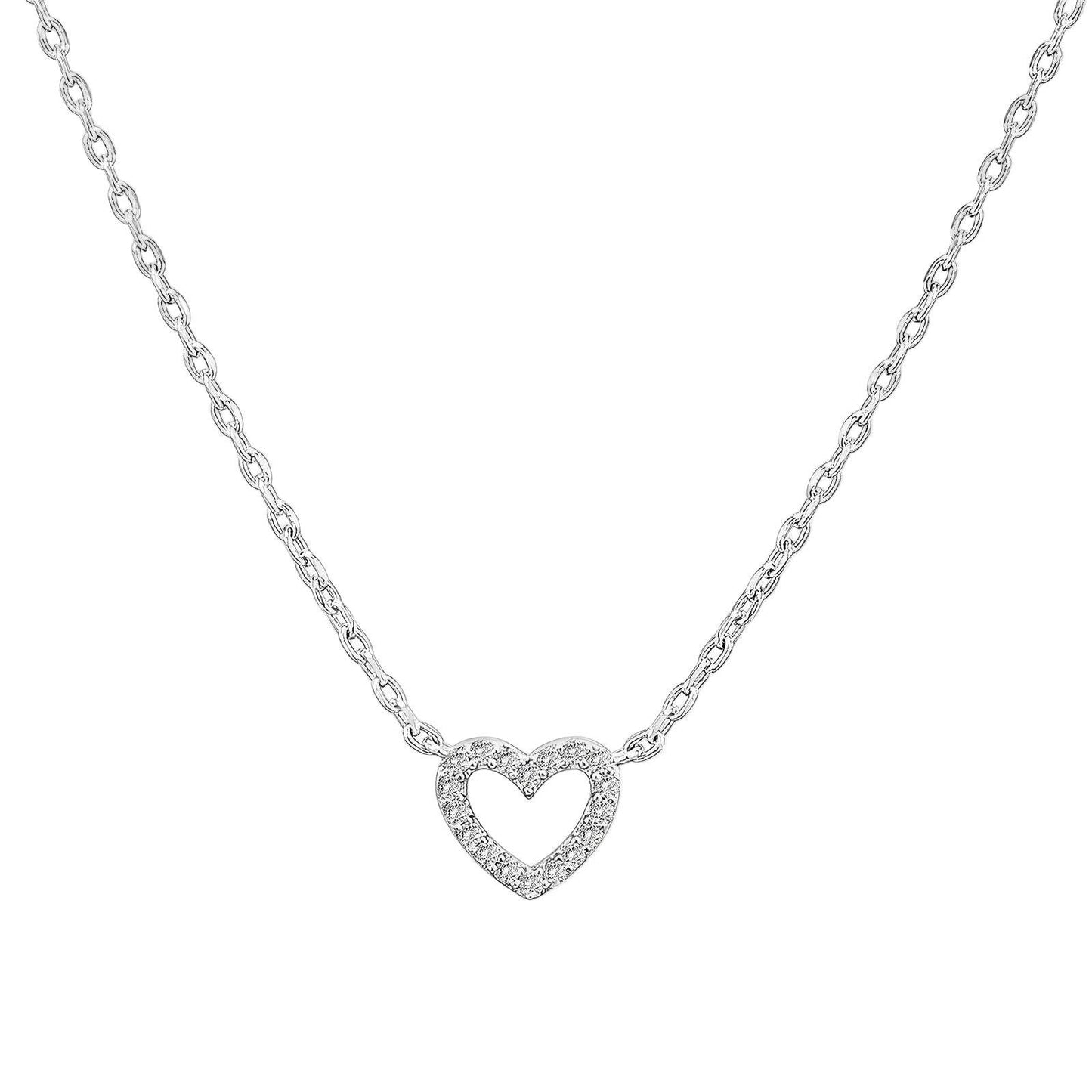 Silver Diamond Heart Necklace – Stainless Steel