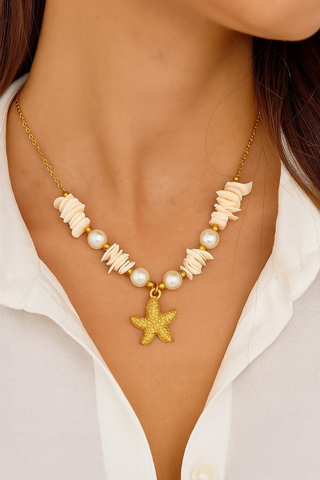Starfish Pearl Seashells Necklace – 18K Vergoldung
