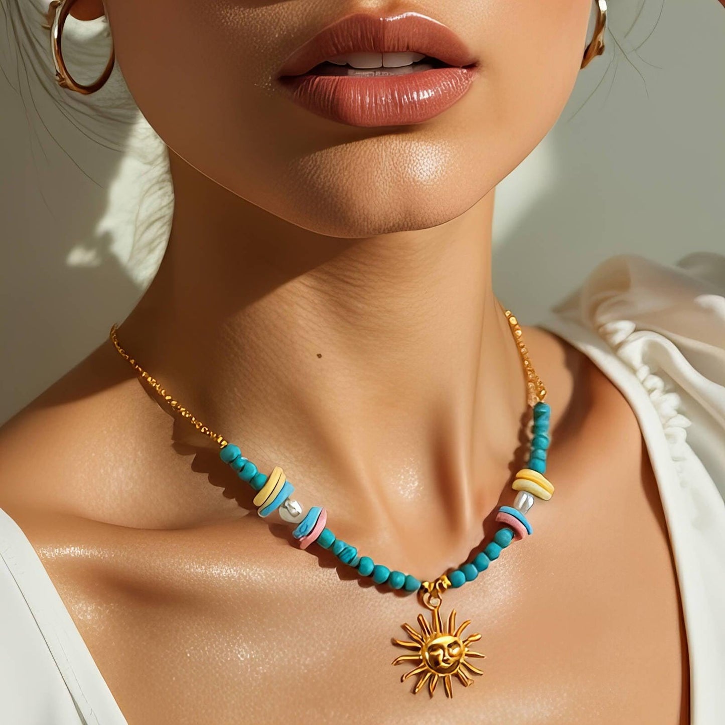 Turquoise Sun Harmony Necklace – 18K Vergoldung