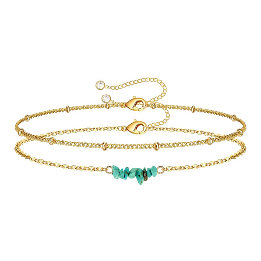 Double Strand Turquoise Elegance Bracelet – 18K Vergoldung