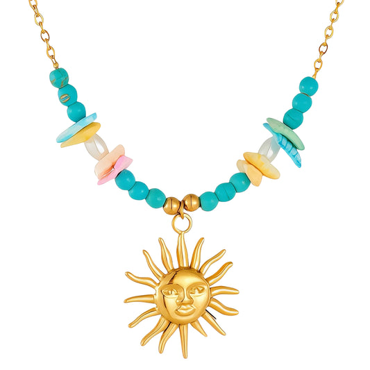 Turquoise Sun Harmony Necklace – 18K Vergoldung