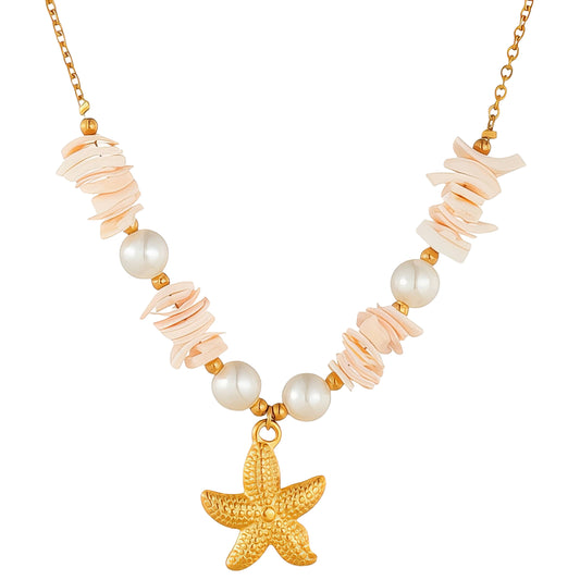 Starfish Pearl Seashells Necklace – 18K Vergoldung