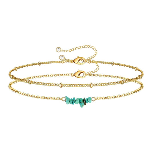 Double Strand Turquoise Elegance Bracelet – 18K Vergoldung