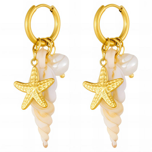 Starfish And Seashell Earrings  – 18K Vergoldung