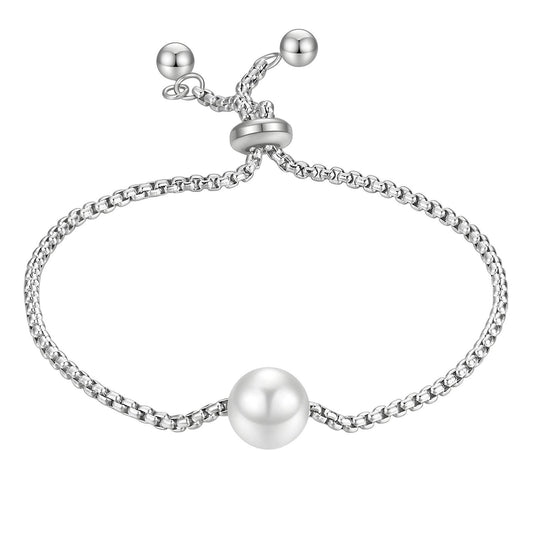 Silver Pearl Link Bracelet – Stainless Steel