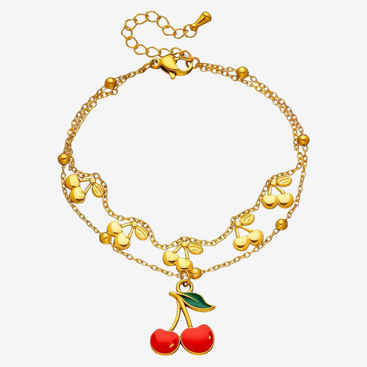 Golden Cherry Charm Bracelet – 18K Vergoldung